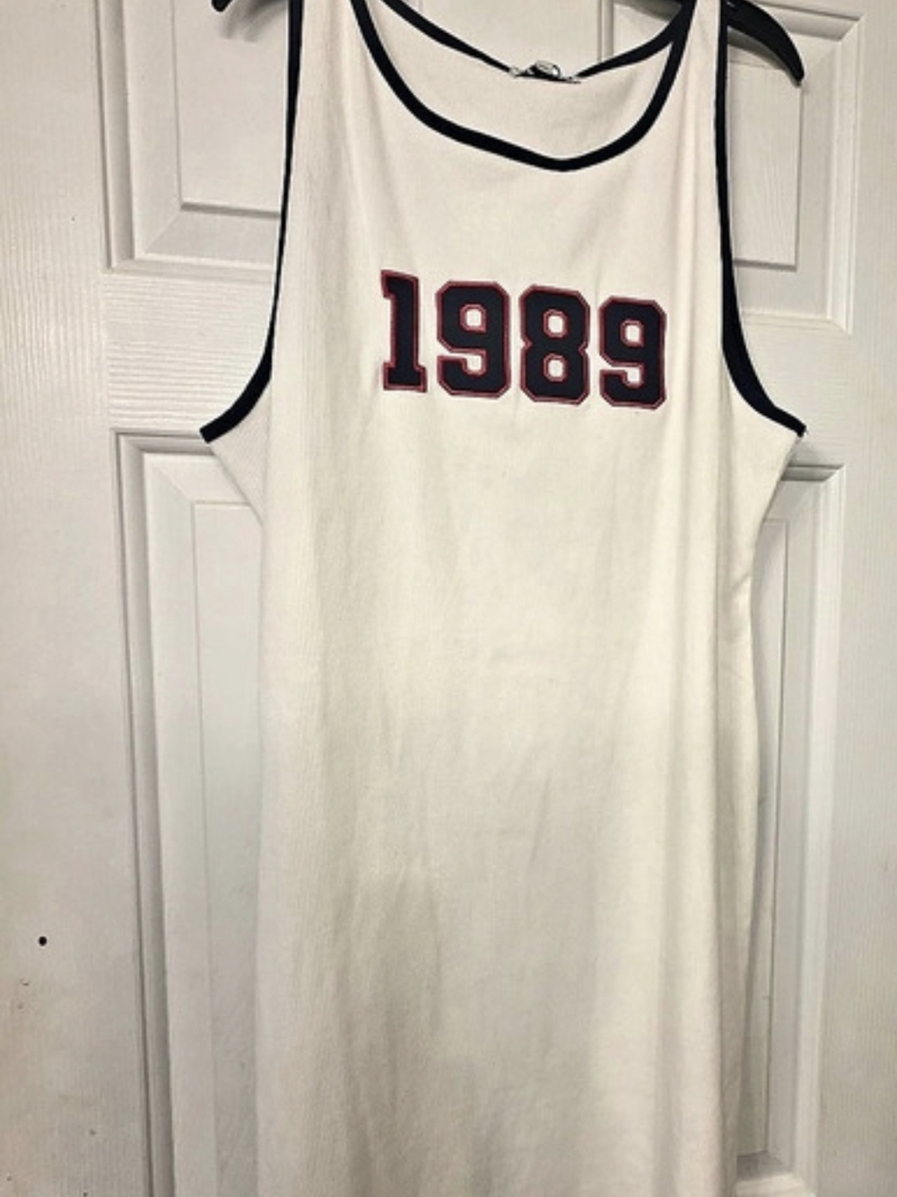 Fashion Nova 1989 Graphic Tank Dress in White & Black Red Outline